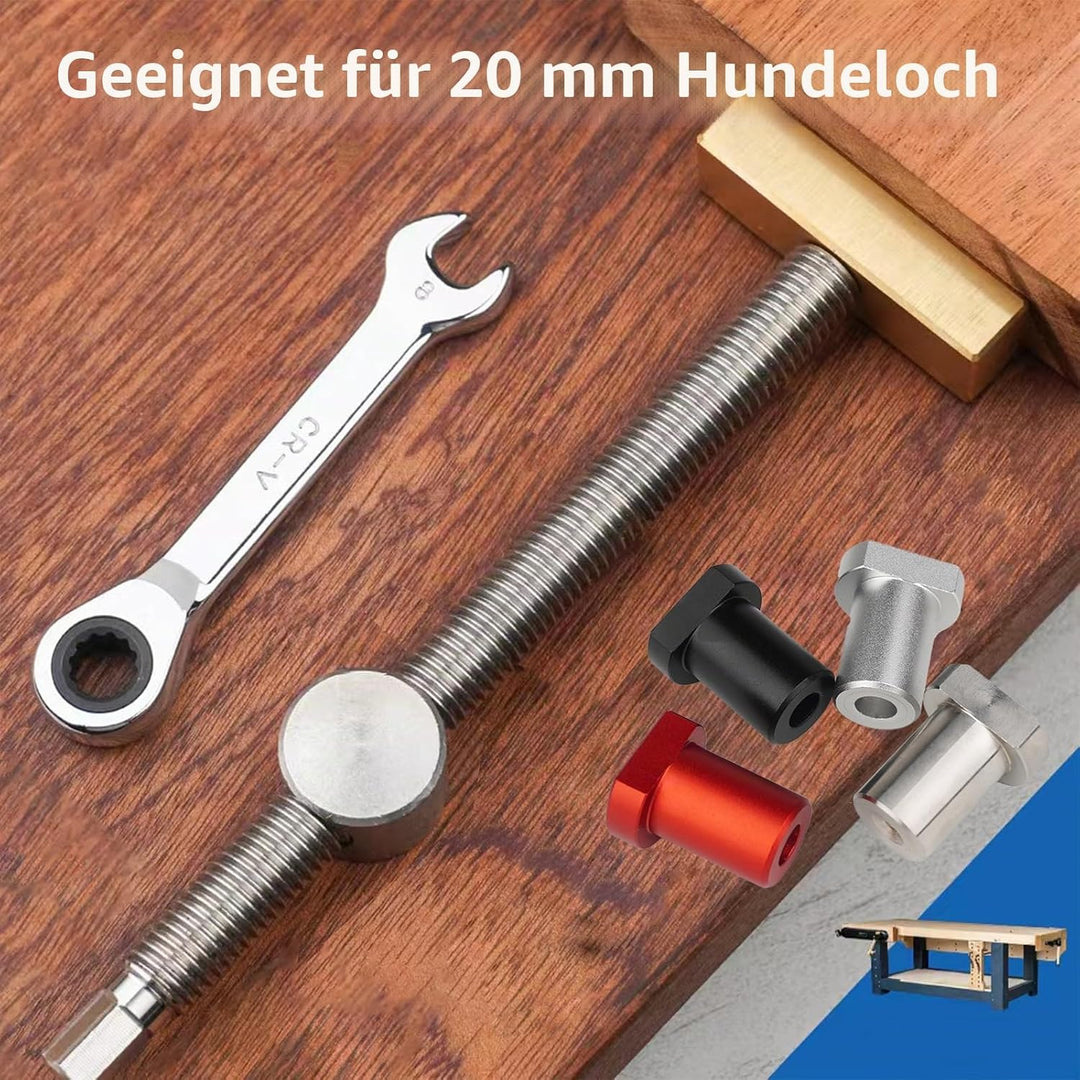 2 extra lange Tisch-Werkbank-Klemmen mit 4 Bank-Hunden für 20 mm Loch, DIY-Positionierung, Holzbearb