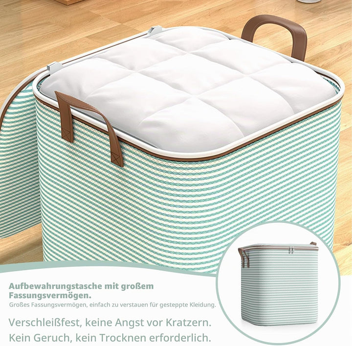 2 Stücke180L Aufbewahrungstasche Gross, Aufbewahrungsbox mit Deckel für Kleidung und Steppdecken, Au