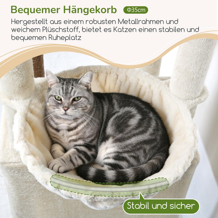 Globlazer Kratzbaum Ecke Hoch 189 cm mit 2 Katzenhaus, 2 Gepolsterte Sitzstangen, Katzenkorb VergröB