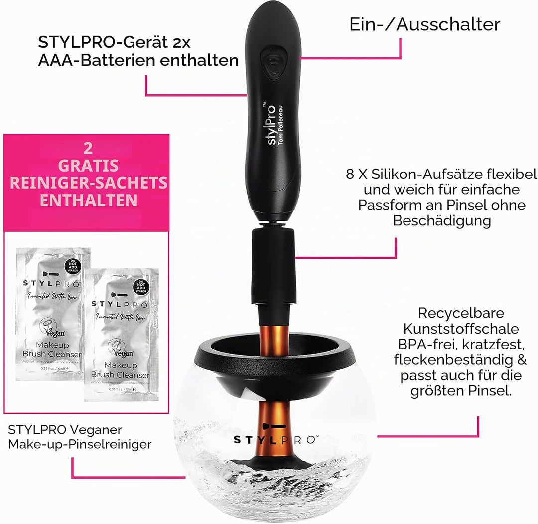 STYLPRO Elektrischer Make-up-Pinselreiniger & Trockner - Reinigt und trocknet gründlich in 30 Sekund