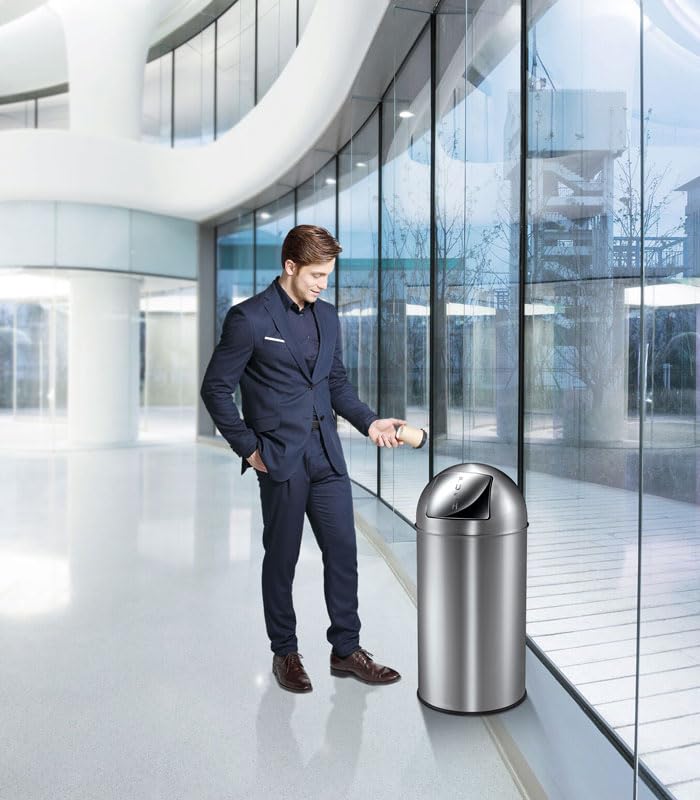PROREGAL Abfallbehälter mit Pushdeckel & Inneneimer aus Metall | 40 Liter, HxBxT 74x34x34cm | Matt E