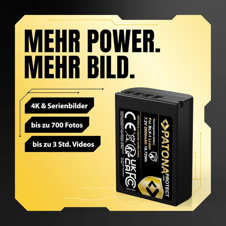PATONA BLX-1 Protect Kamera-Akku 2X (2400mAh) mit NTC-Sensor und V1 Gehäuse - Kompatibel mit Olympus
