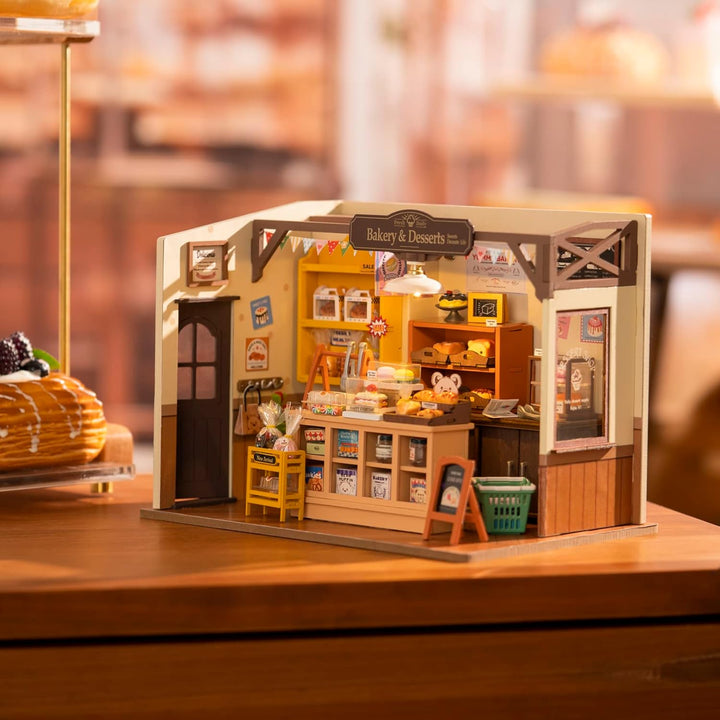 ROBOTIME Puppenhaus Kit Backhaus, DIY Miniatur Kit für Erwachsene, Mini Zimmer mit Möbeln, pädagogis