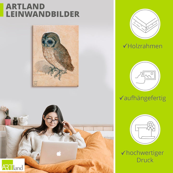 ARTland Leinwandbilder Wandbild Bild auf Leinwand 45x60 cm Wanddeko Tiere Vogel Eule Käuzchen 1508 R