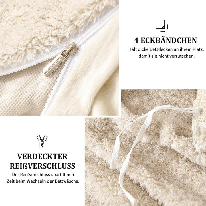 Freyamy Plüsch Bettwäsche 135x200cm 2teilig Beige Nicky Teddy Fleece Deckenbezug Flanell Cashmere To