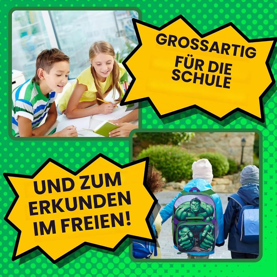 The Hulk Rucksack mit Lunchtasche für Kinder, Marvel Schultasche, 2-teilig, passendes isoliertes Lun