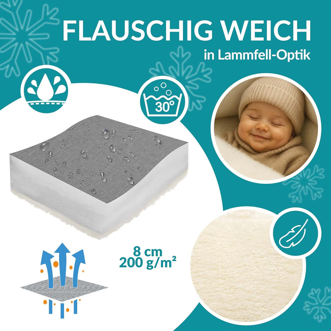 MONZANA® Baby Fusssack für Kinderwagen mit Handwärmer Winter Reflektoren Reissverschluss Tasche Wasc