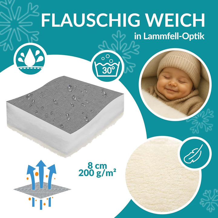 MONZANA® Baby Fusssack für Kinderwagen mit Handwärmer Winter Reflektoren Reissverschluss Tasche Wasc