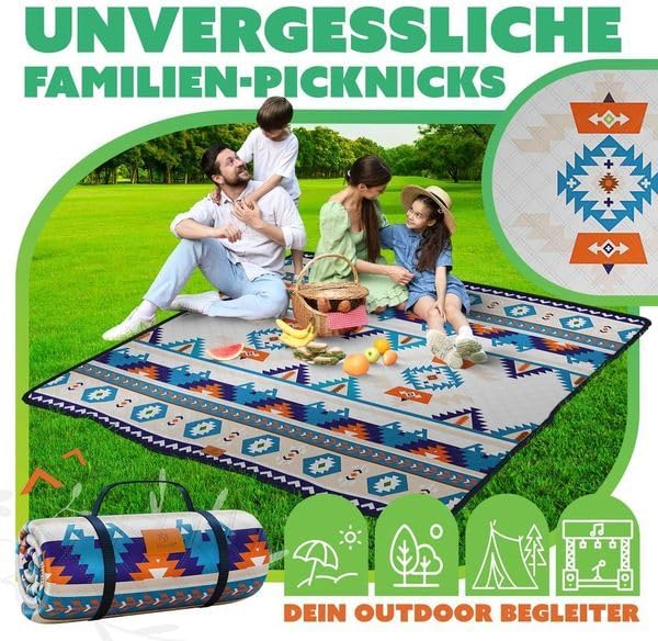 KESSER® Picknickdecke Campingdecke 200x200cm Stranddecke mit wasserdichter Unterseite dreilagig | Be