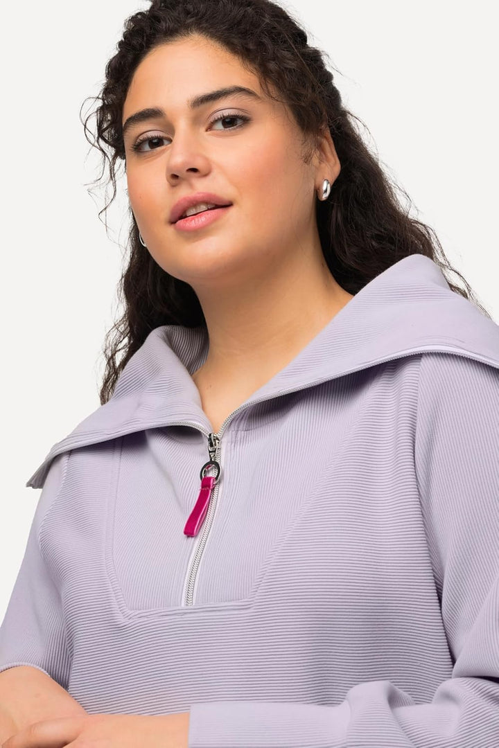 Ulla Popken Damen Ottomansweatshirt mit Troyer Sweatshirt, 42-44 Grosse Grössen