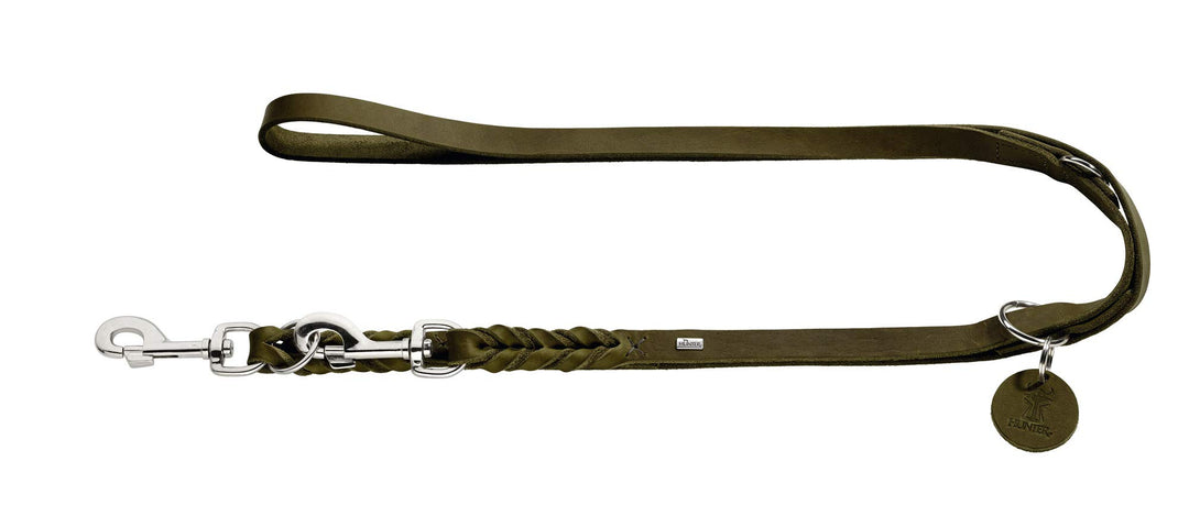 HUNTER SOLID EDUCATION Verstellbare Hundeführleine, Leder, geflochten, robust, weich, 1.8 x 200 cm,