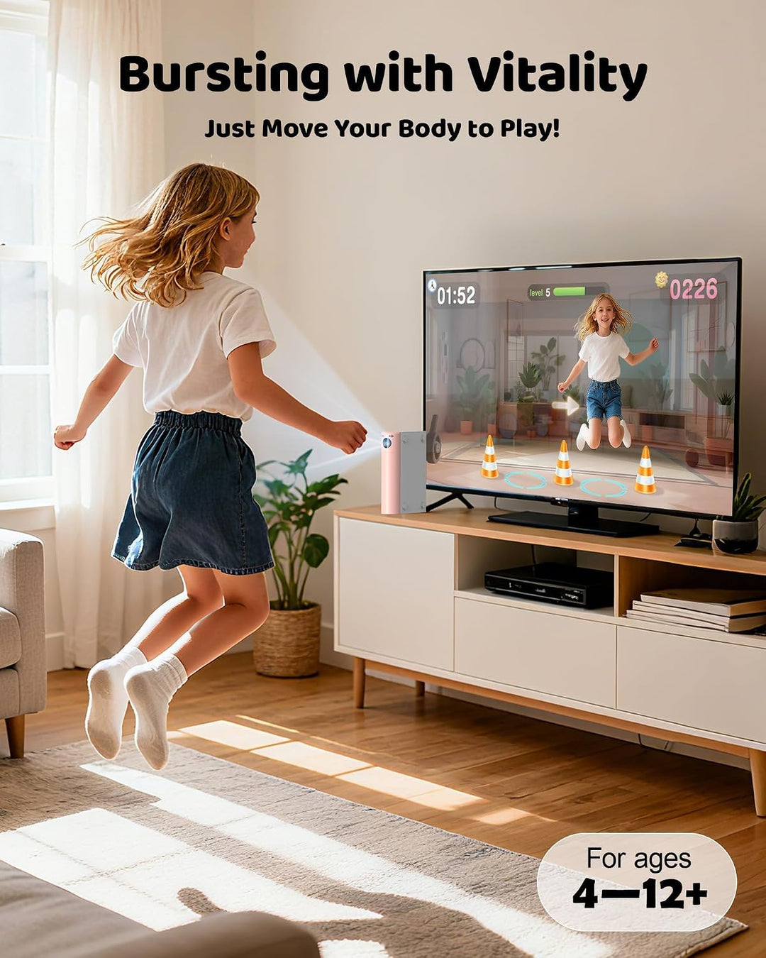 AR-Spielkonsole mit Bewegung für Kinder: Videospiel, Plug &amp; Play, Geschenk 3+, Rosa | Für aktive Spi