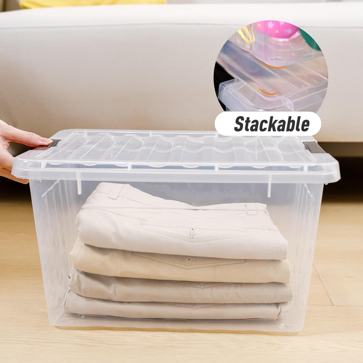 Citylife 4er Set 20L Aufbewahrungsbox mit Deckel Gross, Stapelbar Plastikboxen zum Organisieren Gros