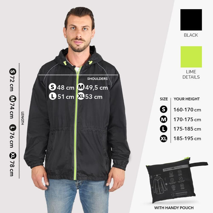 PERLETTI Regenjacke Herren Schwarz Gelb für Hohe Sichtbarkeit - Reflektierende Regenponcho Windbreak