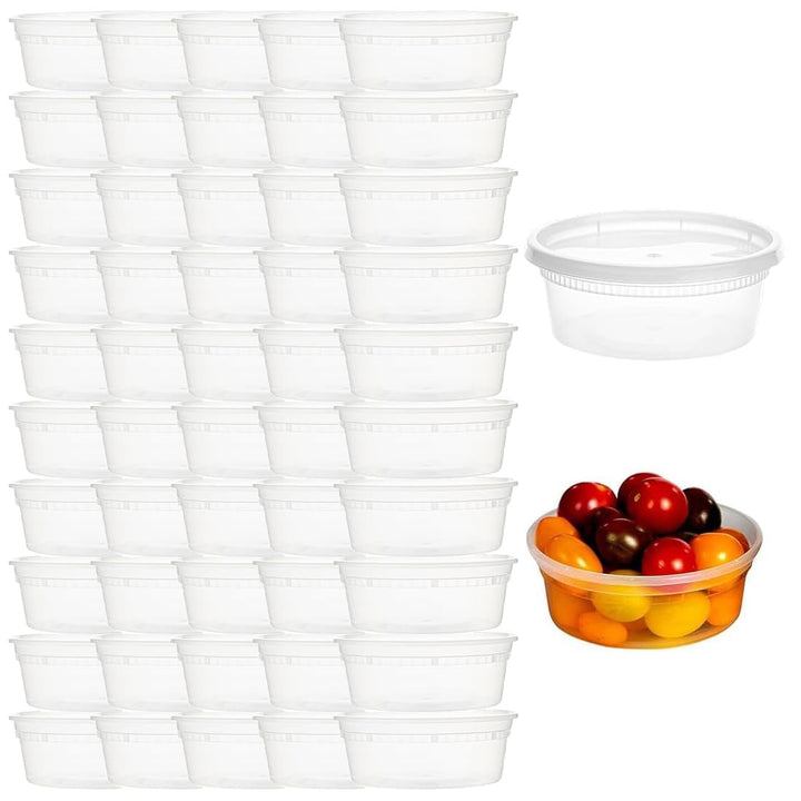 50 Stück Kunststoffbehälter mit Deckel - 330ml/8oz Wiederverwendbare Aufbewahrungsbecher für Lebensm