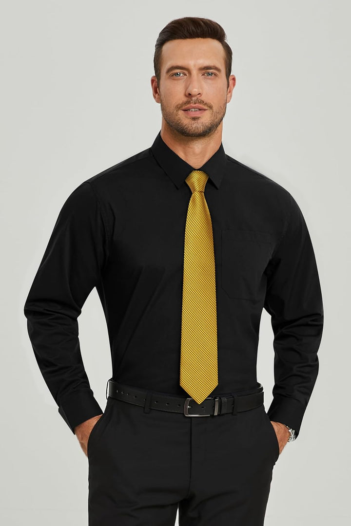 HISDERN Herren Hemd Langarm Einfarbige Hemden mit Krawatte und Taschentuch Formelle Businesshemd Hoc