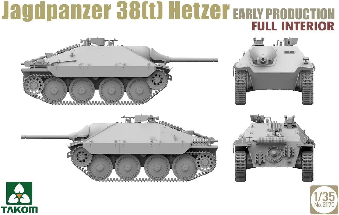 TAKOM 2170 Jagdpanzer 38(t) Hetzer EARLY mit Full Interior Massstab 1:35 Modellbau