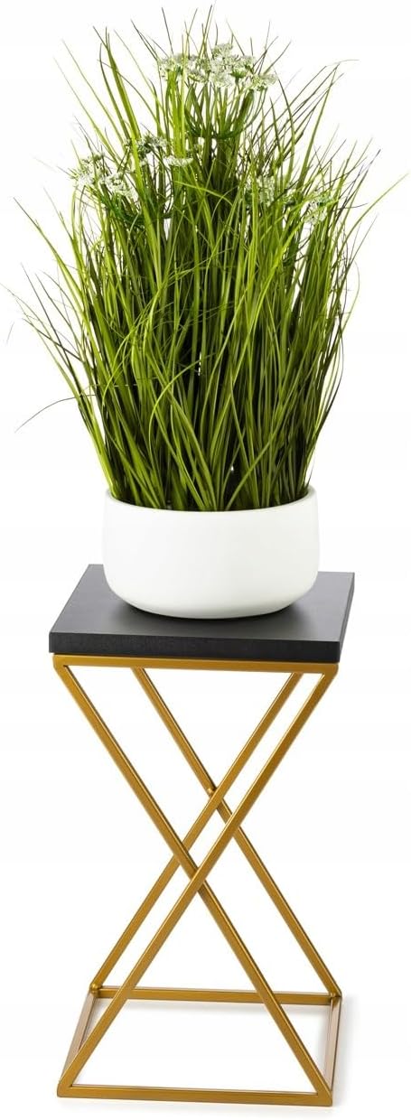 Pflanzenständer Metall 40 cm Hoch - Stabiler und Fester Blumenhocker mit Schwarz MDF-Platte auf Gold