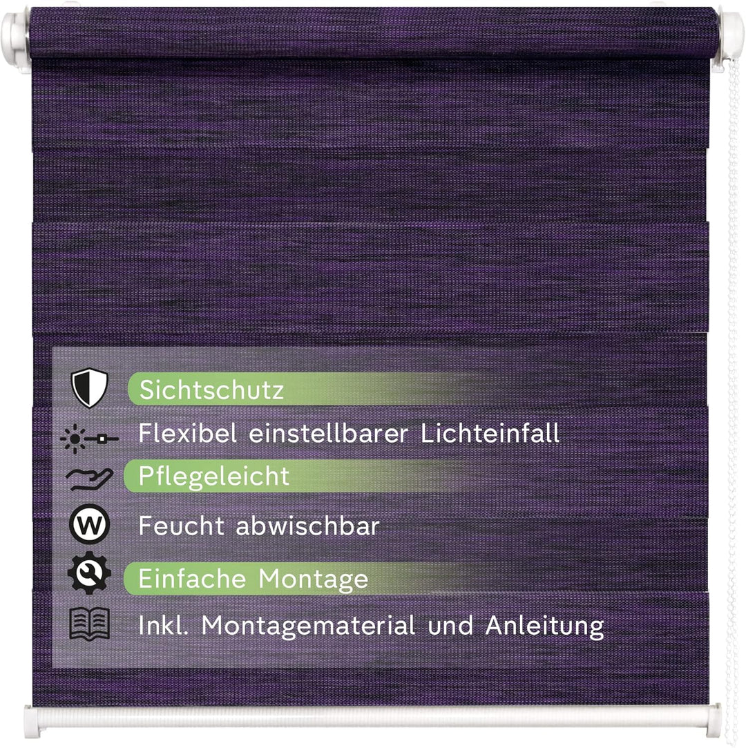 Rikmani Doppelrollo Fensterrollo LUIS Duo-Rollo Klemmfixierung Zebrarollo Seitenzugrollo ohne Bohren