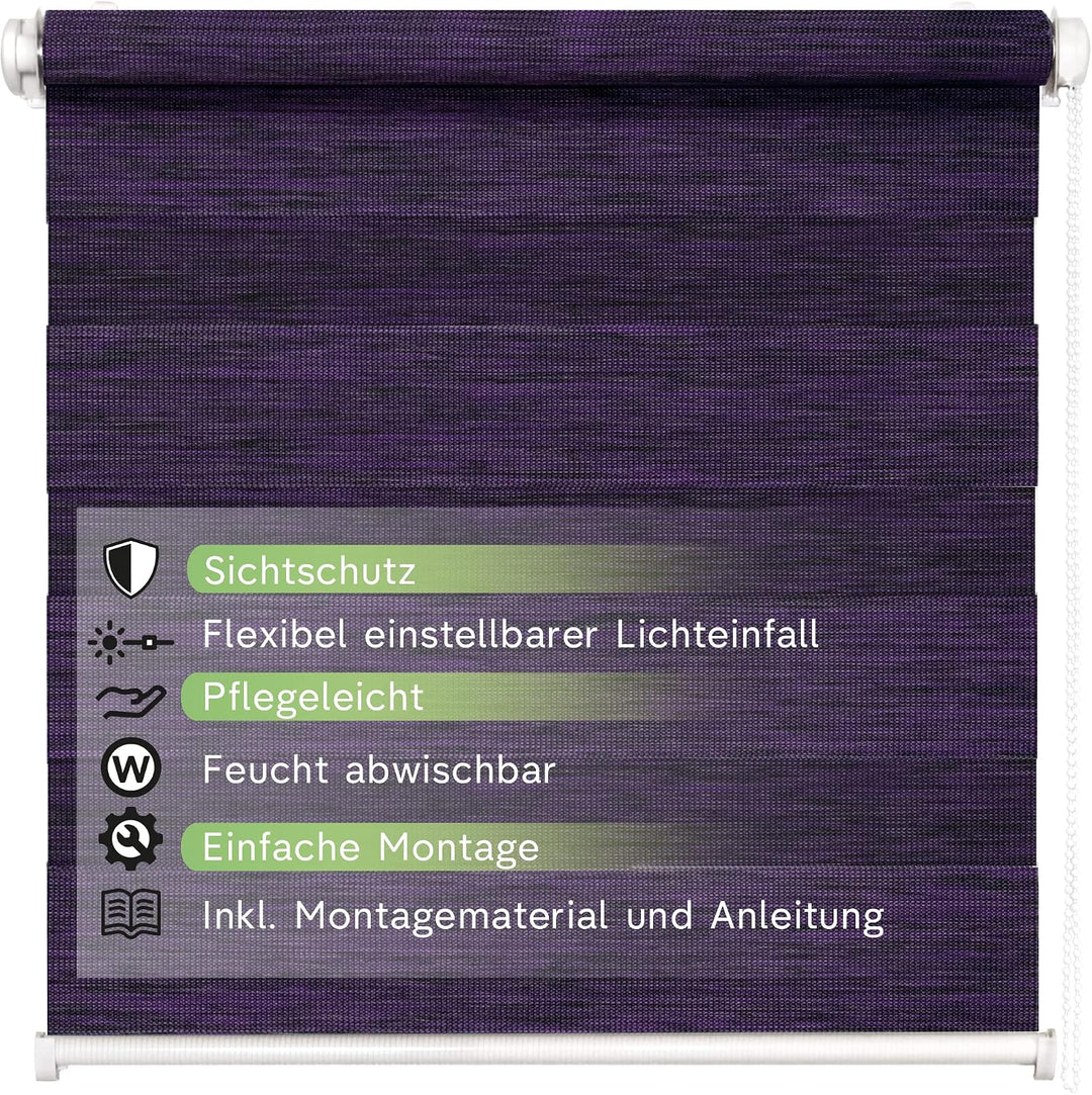 Rikmani Doppelrollo Fensterrollo LUIS Duo-Rollo Klemmfixierung Zebrarollo Seitenzugrollo ohne Bohren