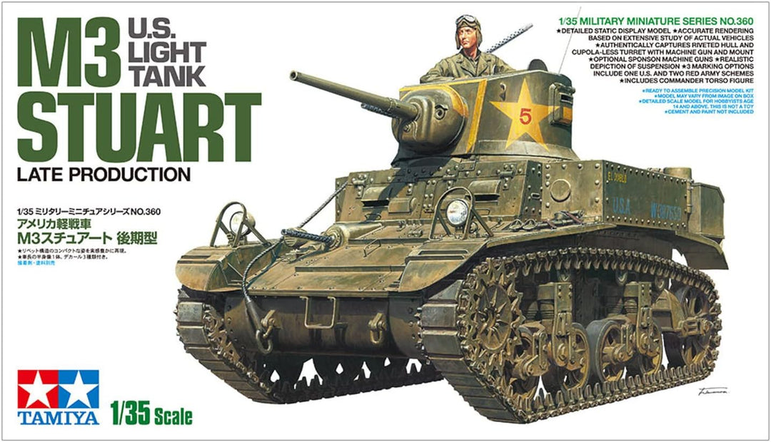 TAMIYA 35360 - 1:35 US M3 Stuart Späte Produktion, Modellbau, Plastik Bausatz, Hobby, Basteln, Klebe