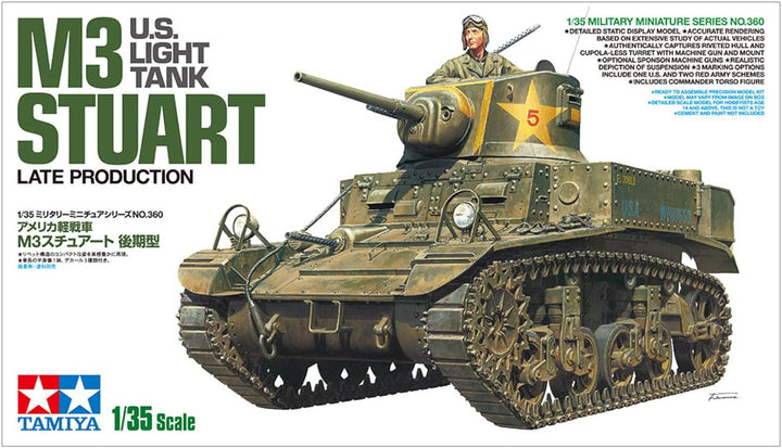 TAMIYA 35360 - 1:35 US M3 Stuart Späte Produktion, Modellbau, Plastik Bausatz, Hobby, Basteln, Klebe