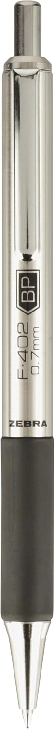 Zebra Pen F-402 Druckkugelschreiber, Edelstahlschaft, feine Spitze, 0,7 mm, schwarze Tinte, 2 Stück