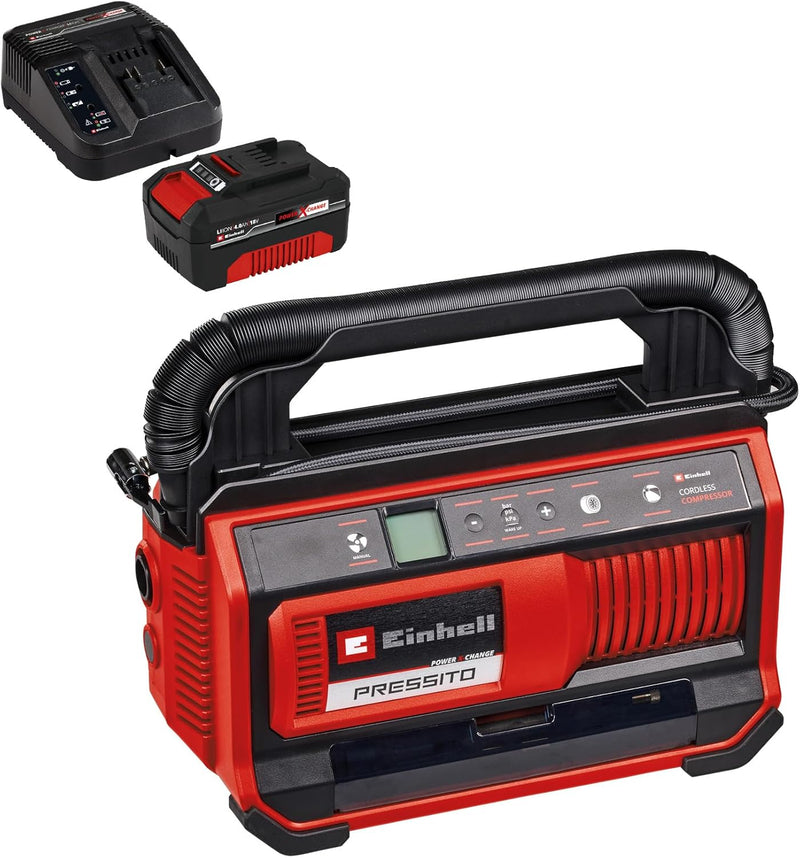 Einhell Akku-Kompressor PRESSITO 18/25 Power X-Change (18 V, max. 11 bar, inkl. 3-tlg. Adapter-Set,