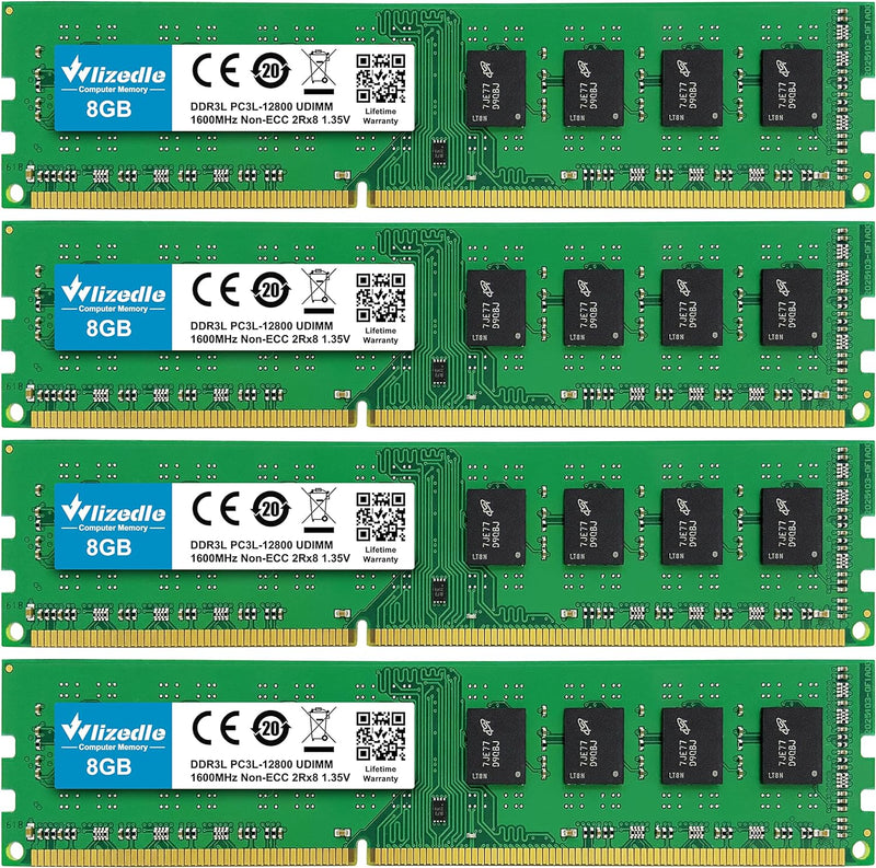 DDR3/DDR3L 32GB Kit (4x8GB) Desktop Arbeitsspeicher 1600MHz CL11 UDIMM Wlizedle Tischcomputer RAM PC