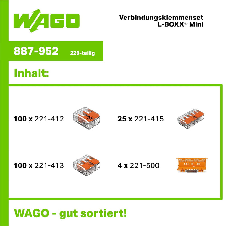 WAGO Original-Set, L-Boxx Mini, Verbindungsklemmen mit Hebel, Serie 221, 887-952, Lichtgrau, 229 Ver