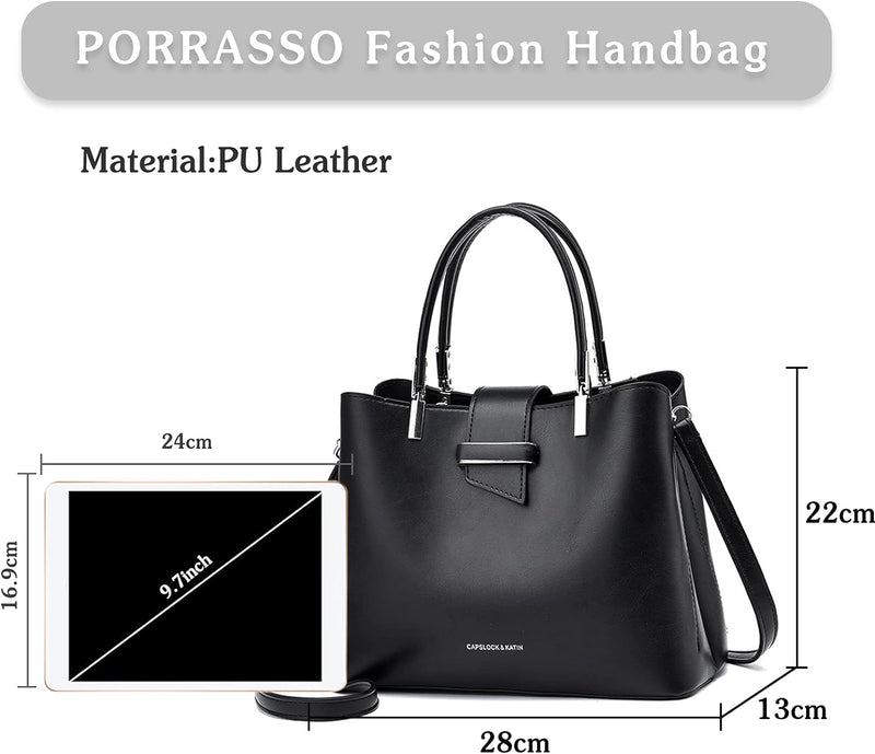 PORRASSO Mode Handtasche Damen Henkeltasche Schultertasche Frauen Umhängetasche PU Leder Beuteltasch