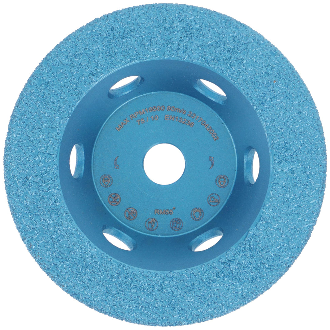 PRODIAMANT Diamant universal Schleiftopf 75mm Aufnahme 10mm für 12 V Akku Winkelschleifer mit Vacuum