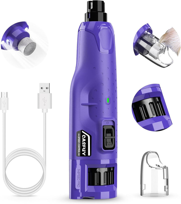Casfuy Krallenschleifer für Hunde - (45 dB) 6-Gang-Haustier-Krallenschleifer mit 2 LED-Lichtern für
