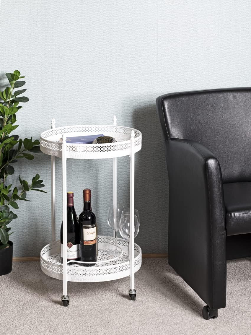 HAKU Servierwagen weiss, Metall - Masse: H 74 cm x Ø 45 cm, Style: Coastal Furniture, Weiss