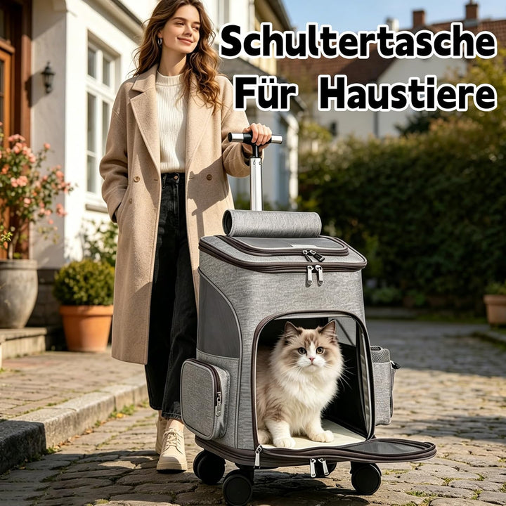 KatzenRucksack Grosse Katzen, Katzen Transport Tasche mit Rollen und Taschen, für Katzen und Hunde,