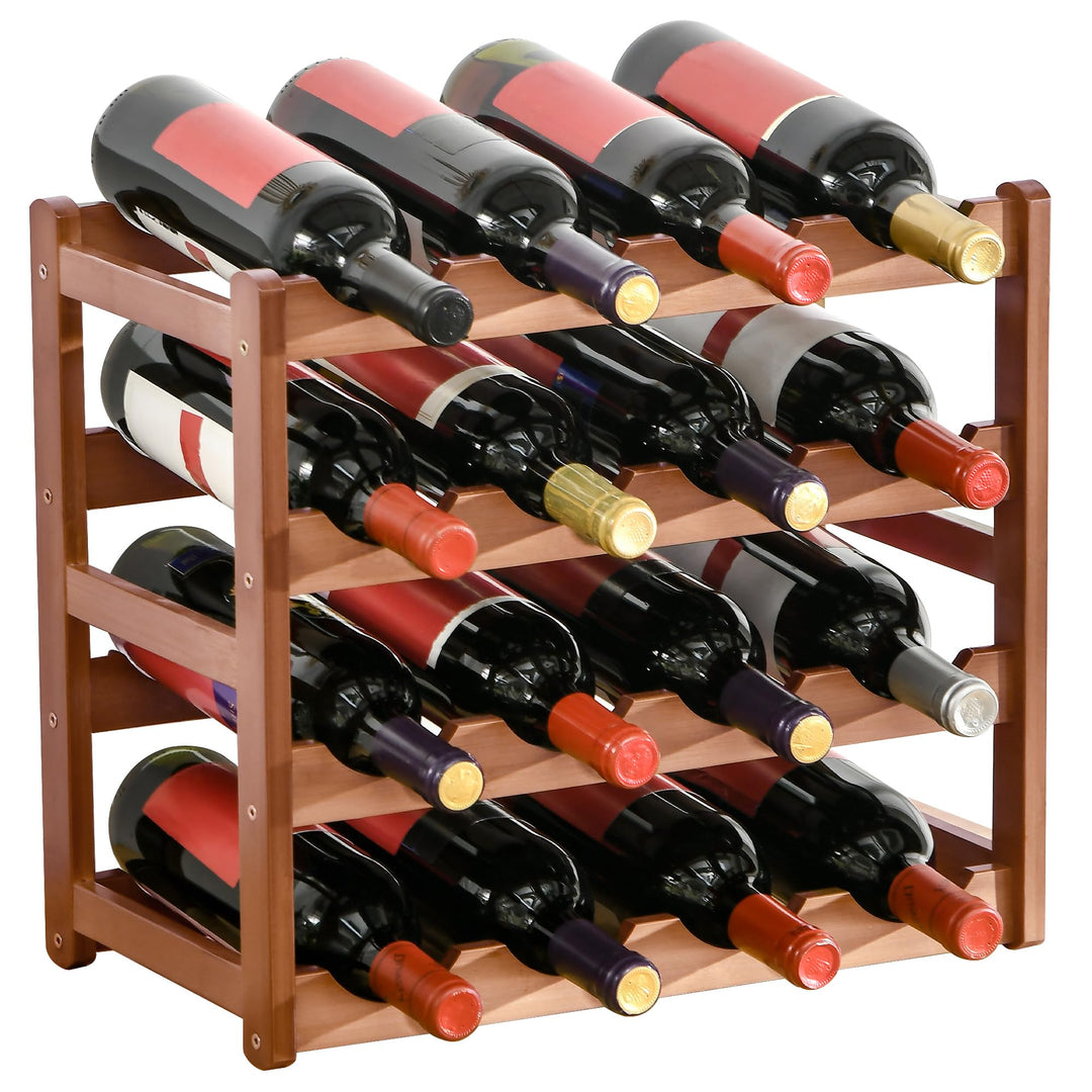 HOMCOM Weinregal für 16 Flaschen Stapelbar Flaschenregal Flaschenhalter Weinflaschenhalter aus Bambu