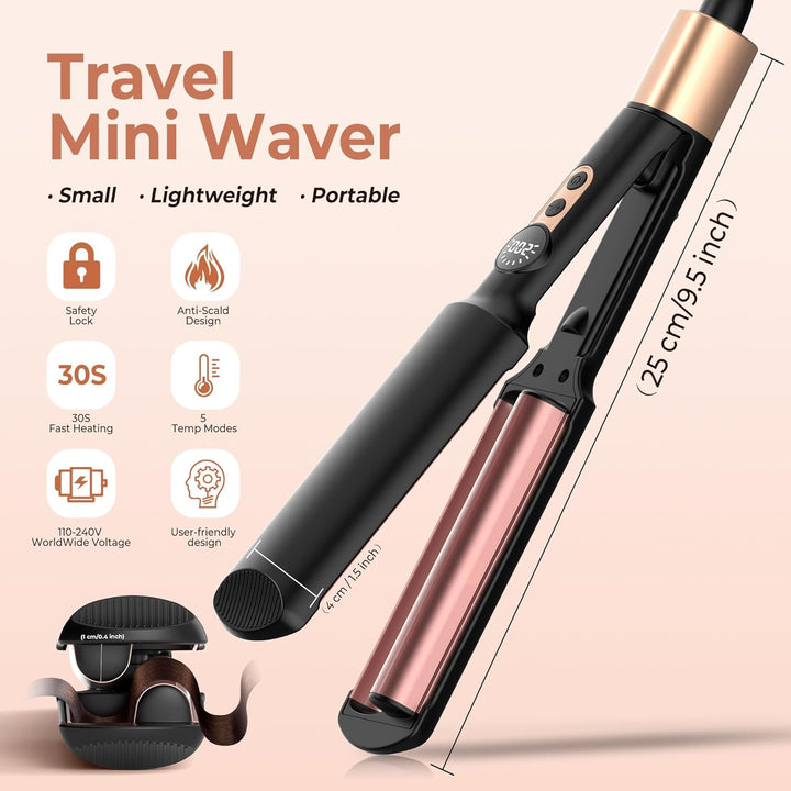 UKLISS Welleneisen, Pro Mini Welleneisen für Haare, LCD-Anzeige [120-210℃], Leichter Mermaid Hair Wa