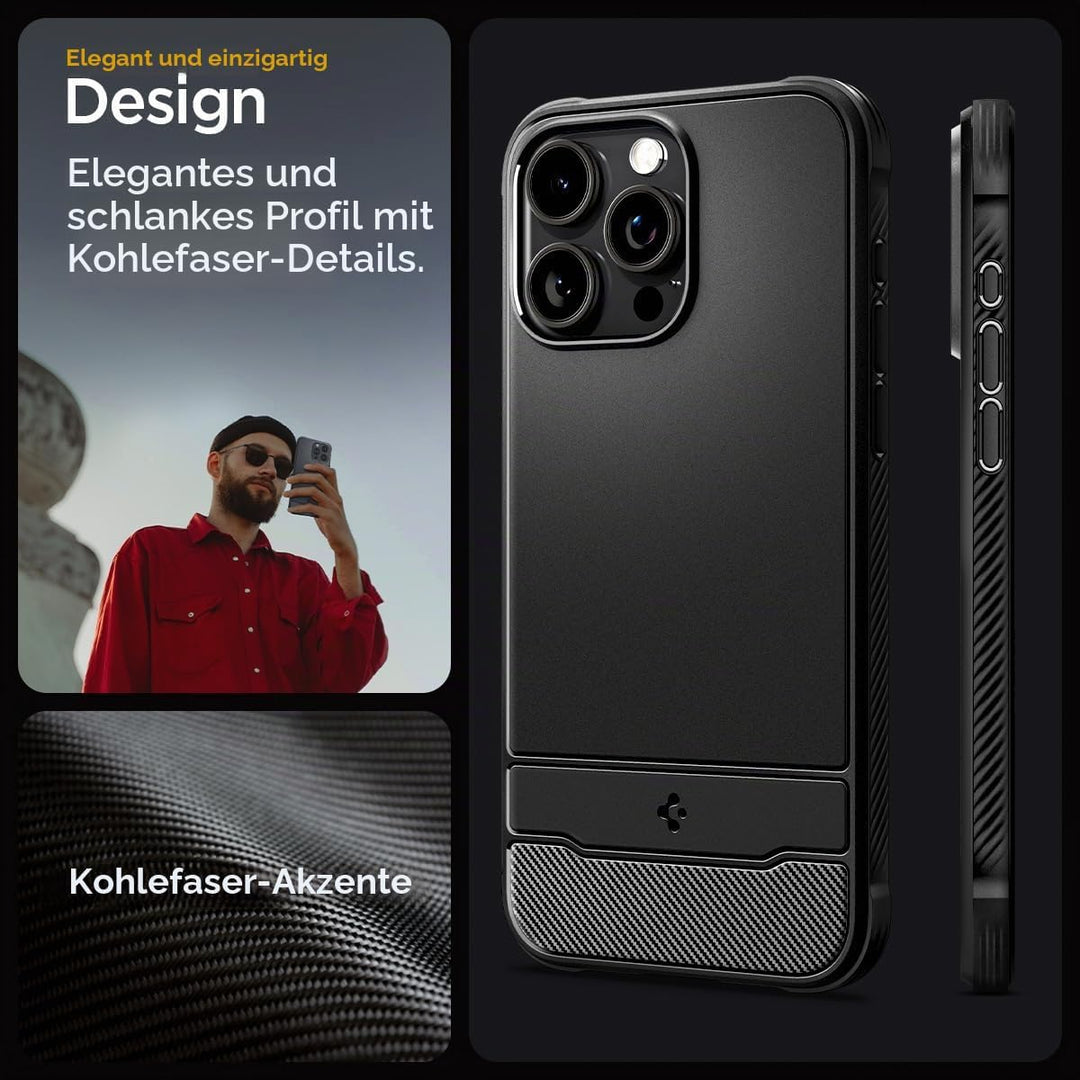 Spigen Rugged Armor MagFit Hülle Kompatibel mit iPhone 15 Pro Max -Matte Black, Matte Black