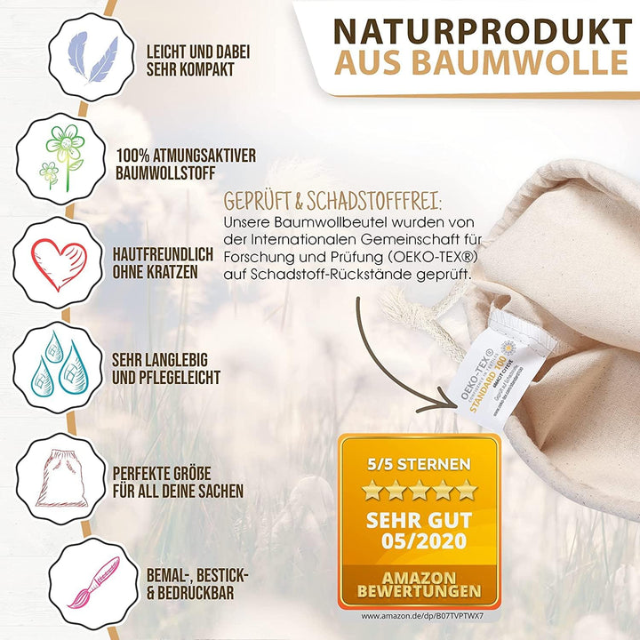 Zuziehbeutel Baumwollbeutel 10 Stück 30x45cm - Rucksack Stofftasche Turnbeutel Bag, Beutel, Reise Ha