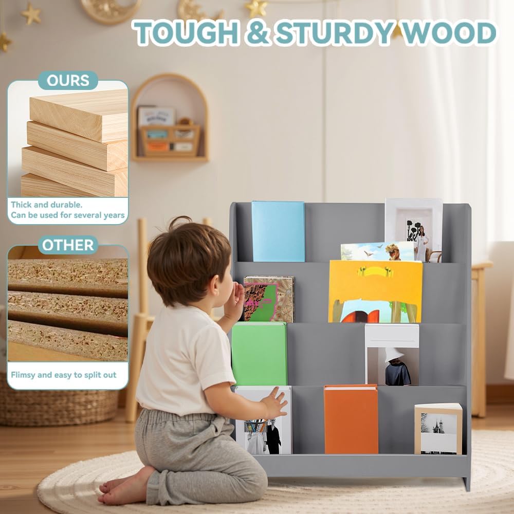 OHMG Bücherregal für Kinder, Aufbewahrung, Spielzeug, Kinder, Bibliothek, Buch, 4 Ebenen, Bücherrega