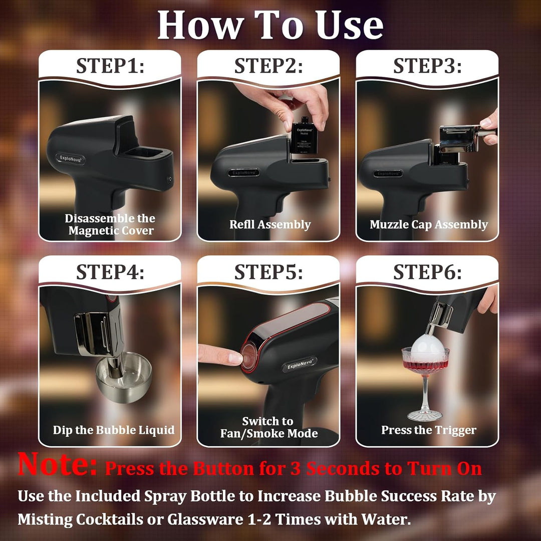 cocktailmaschine mit 5 Aroma Pods, essbarer Blase, Cocktail Bubble Smoke Gun, Whiskey Smoker Kit, pe