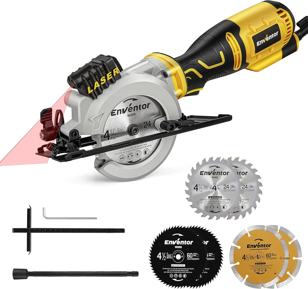 Mini Kreissäge, ENVENTOR 705W Handkreissäge mit 6 Sägeblättern, Mini Handkreissäge mit Führungsschie