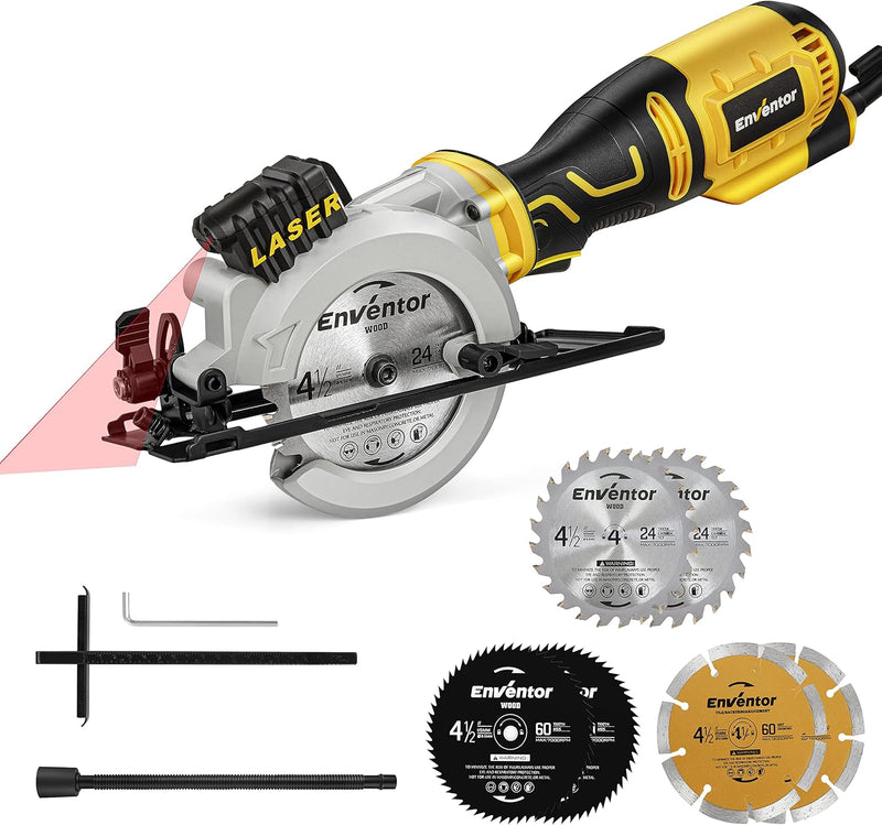 Mini Kreissäge, ENVENTOR 705W Handkreissäge mit 6 Sägeblättern, Mini Handkreissäge mit Führungsschie