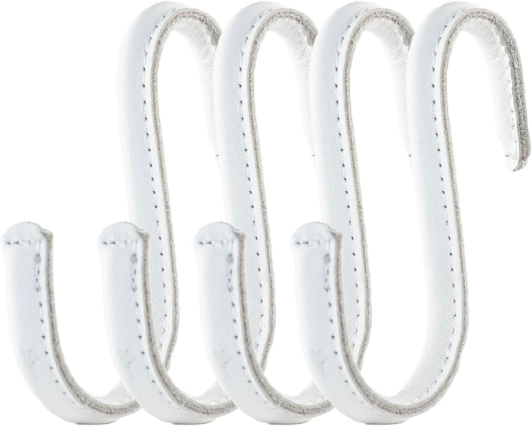Brute Strength - S-Haken mit Vollnarbenleder umwickelt - 6 Stück - Weiss mit weissen Nähten - 10 cm