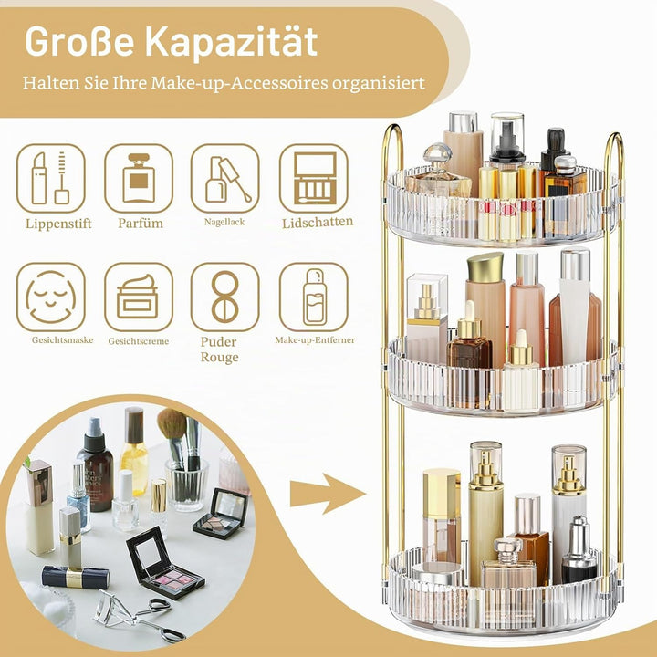 MOKANI Make Up Kosmetik Organizer, 360° Dreh Schmink Organizer, 3 Ebenen, Multifunctional Makeup Ski
