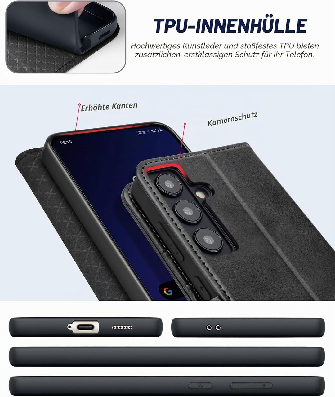 OCASE Handyhülle für Samsung Galaxy S24 5G Hülle Premium Leder Flip Klappbare Klapphülle Stossfeste