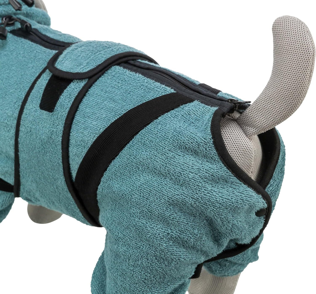 TRIXIE Bade- und Hausoverall - für Hunde Hundemantel aus Frottee - M (46 cm) Petrol, wärmender Hund
