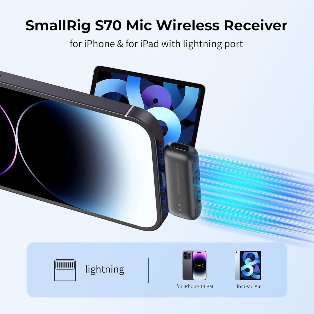SMALLRIG S70 Mikrofon Lightning Funkempfänger S70RX-L für iPhone/für iPad, Professionell Abgestimmt