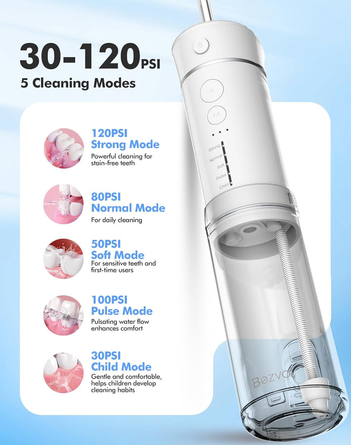 Reise Munddusche Kabellos Zahnreinigung: Oral Irrigator mit 5 Modi, 180ML Wassertank IPX7 Wasserdich