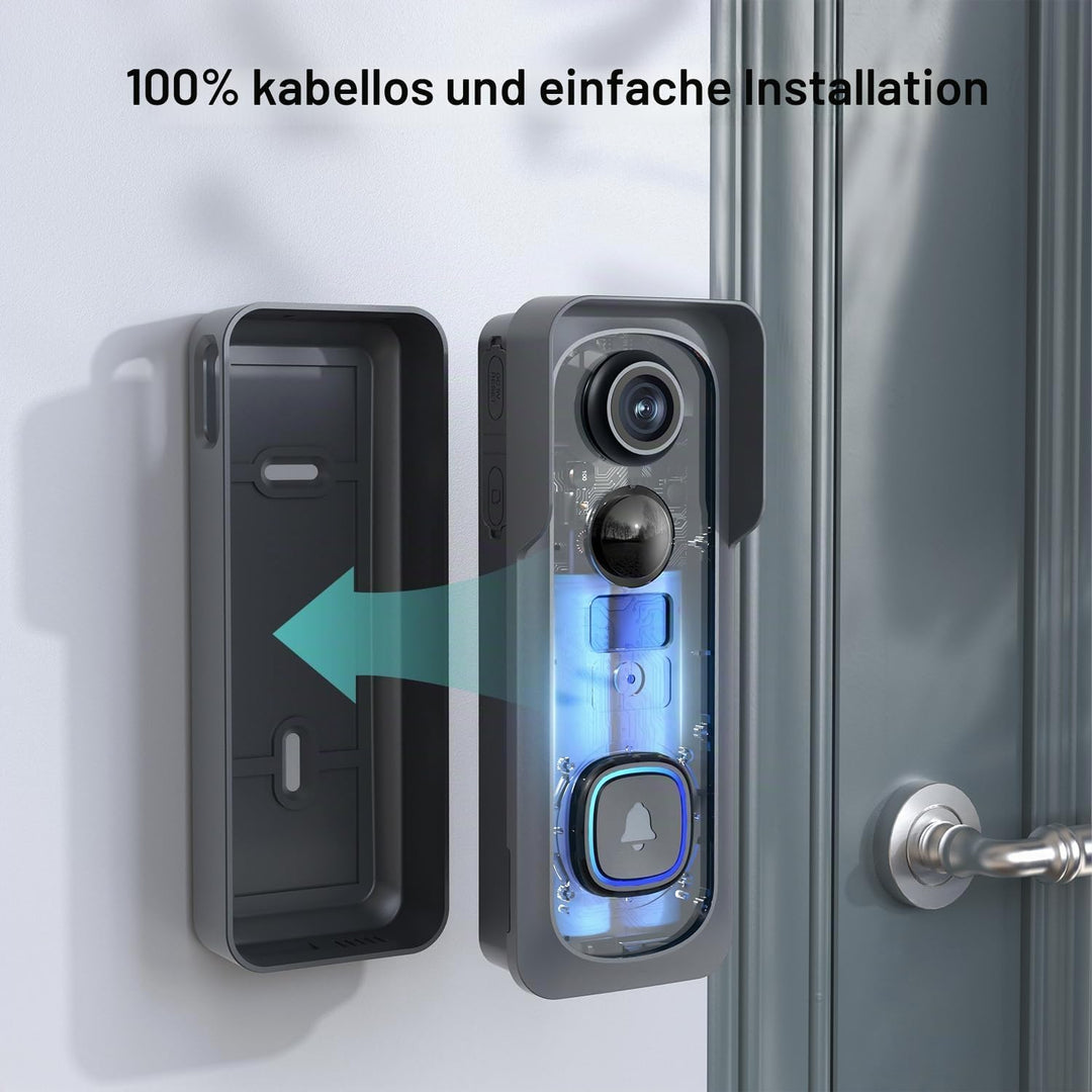 BOIFUN 2K HD Video Türklingel mit Kamera, Funkklingel Set, Kabellos Klingel Haustür Aussen - 166° Bl